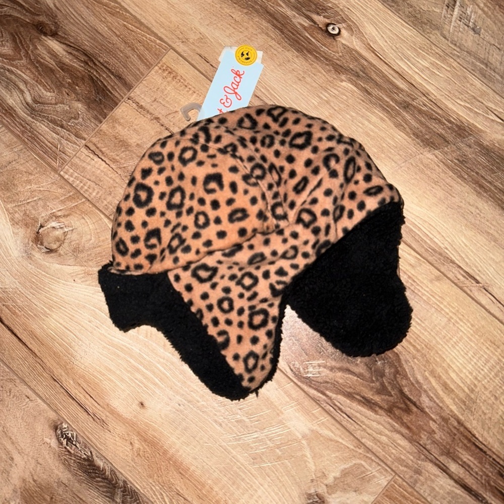 Cat & Jack Girls’ Leopard Printed Recycled Fleece Trapper Hat Brown/Black NWT - Picture 2 of 2